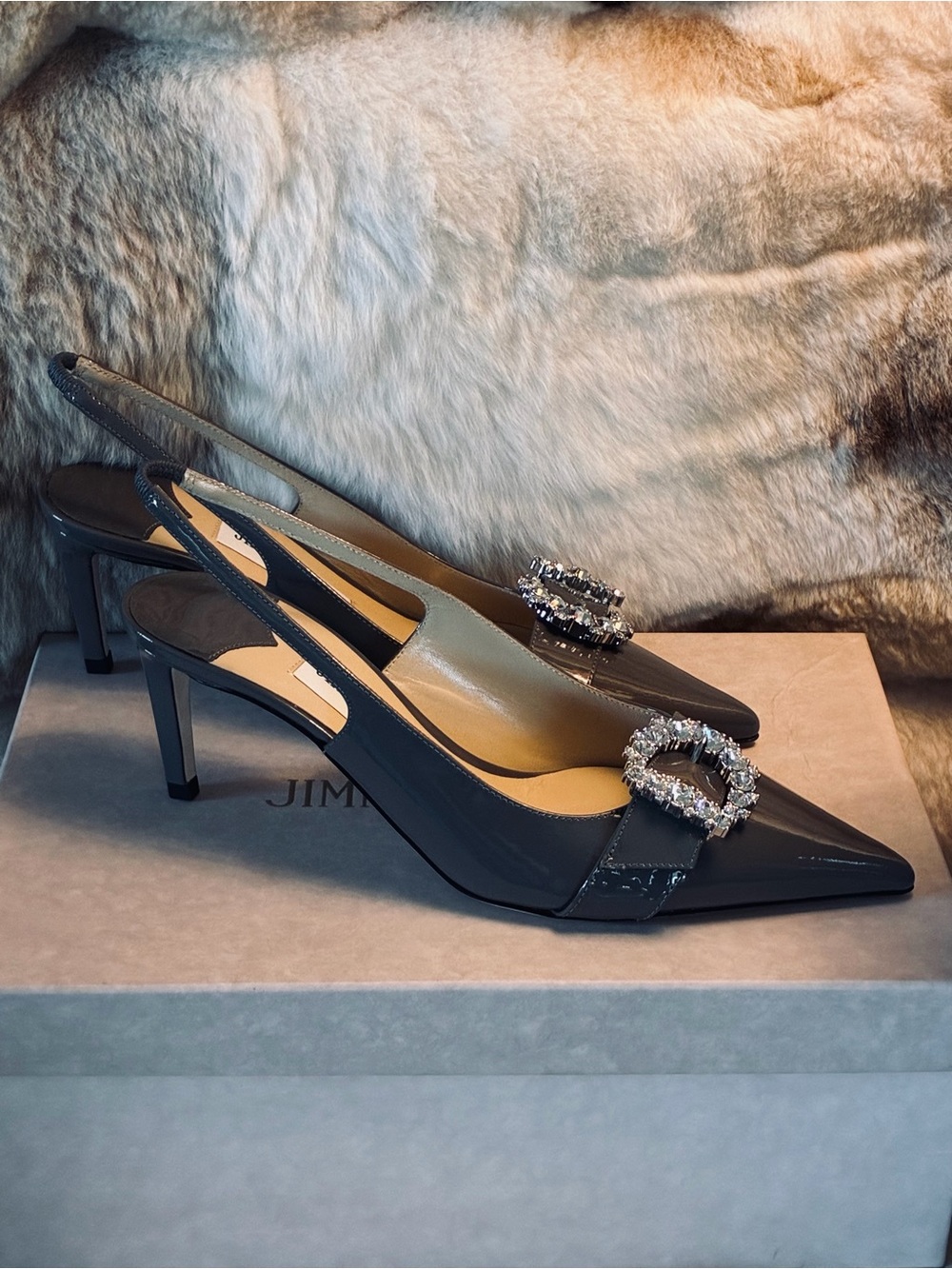 ✨ Jimmy Choo Cheri SB65 Patent Slingback Pointed Toe Pumps w Crystal Buckle NWT - Picture 7 of 17